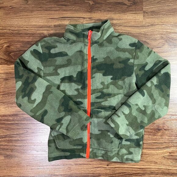 Eddie Bauer Mock Neck Camouflage Full Zip Up Sweater Boys Small 7/8 Green - Picture 1 of 6